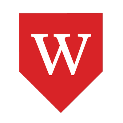 Wesleyan University Monogram: an inverted red “house” shape