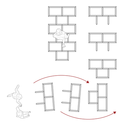 Architectural diagram of brazed-steel modular hopscotch âframesâ