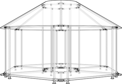 Six modules, tessellated to form a cylinder with a cone atop