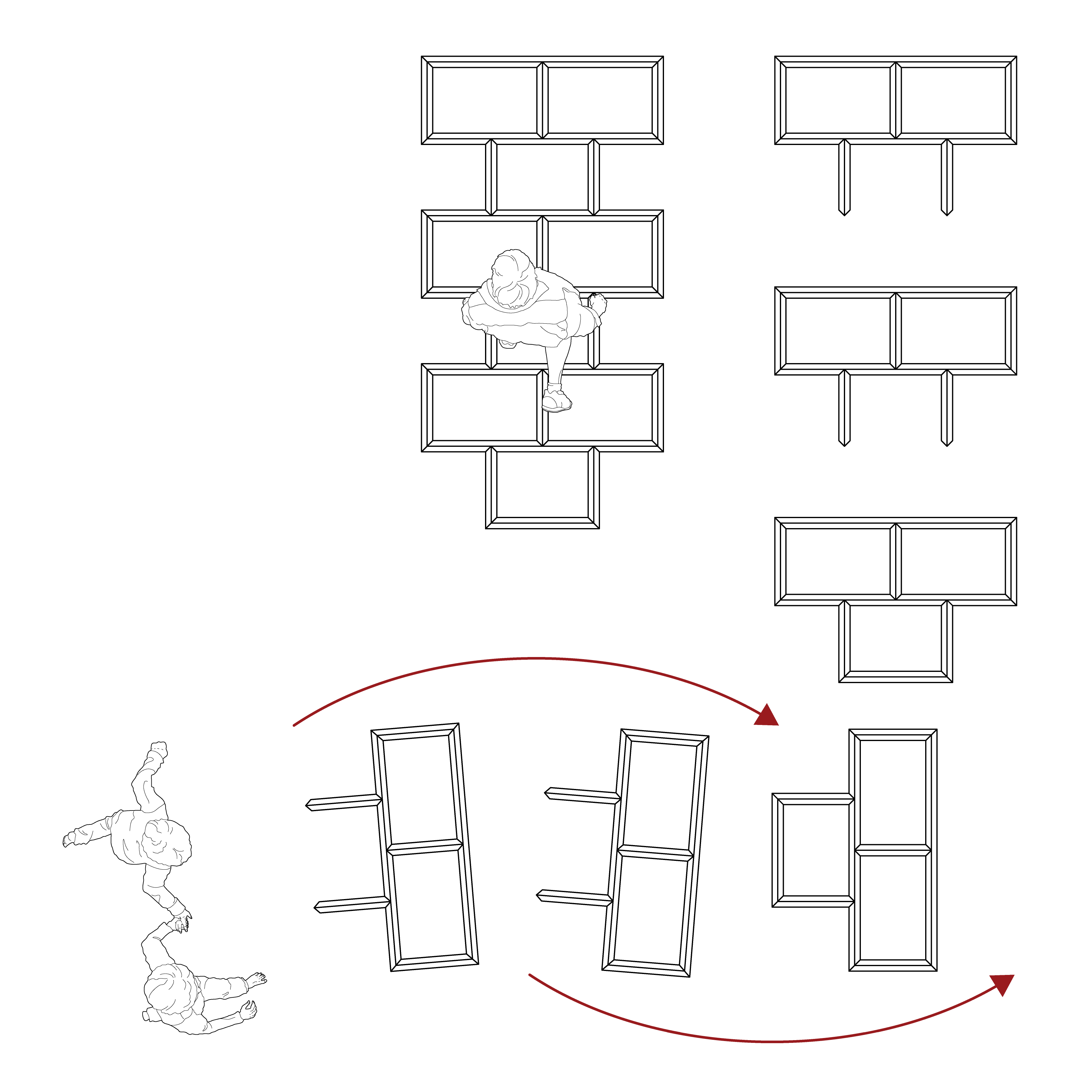 Architectural diagram of brazed-steel modular hopscotch “frames”
