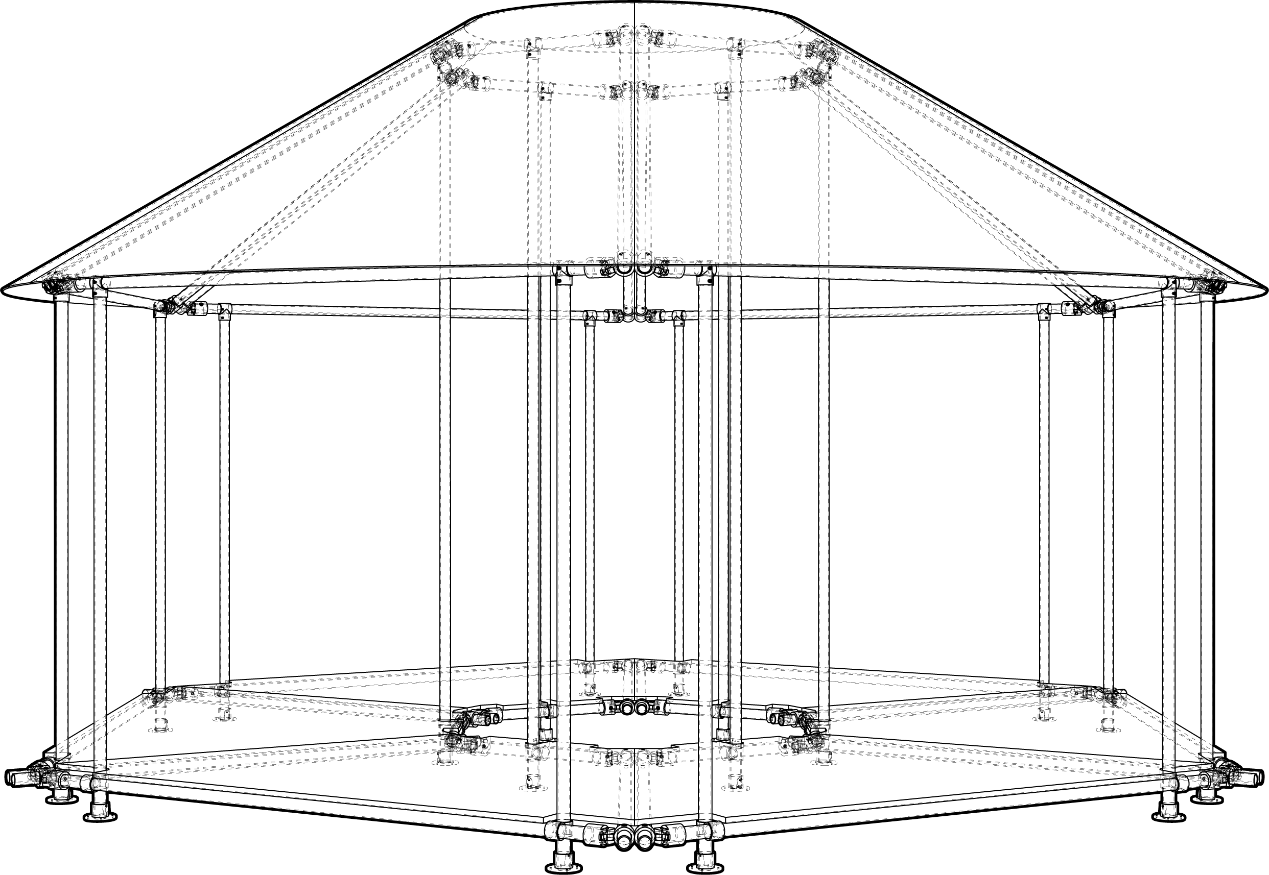 Six modules, tessellated to form a cylinder with a cone atop