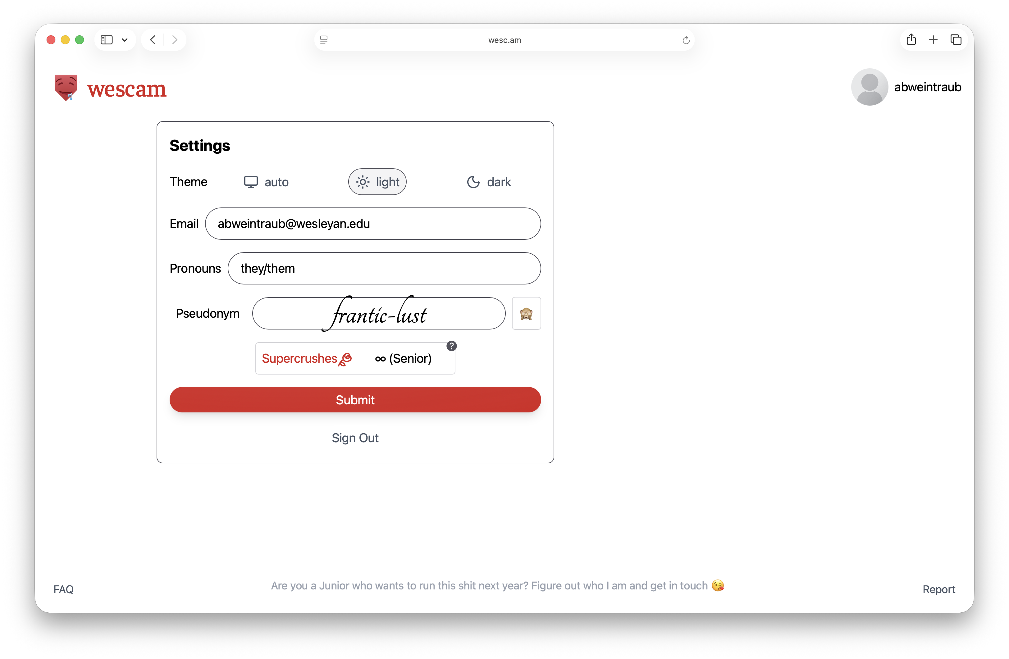 Wescam’s settings page
